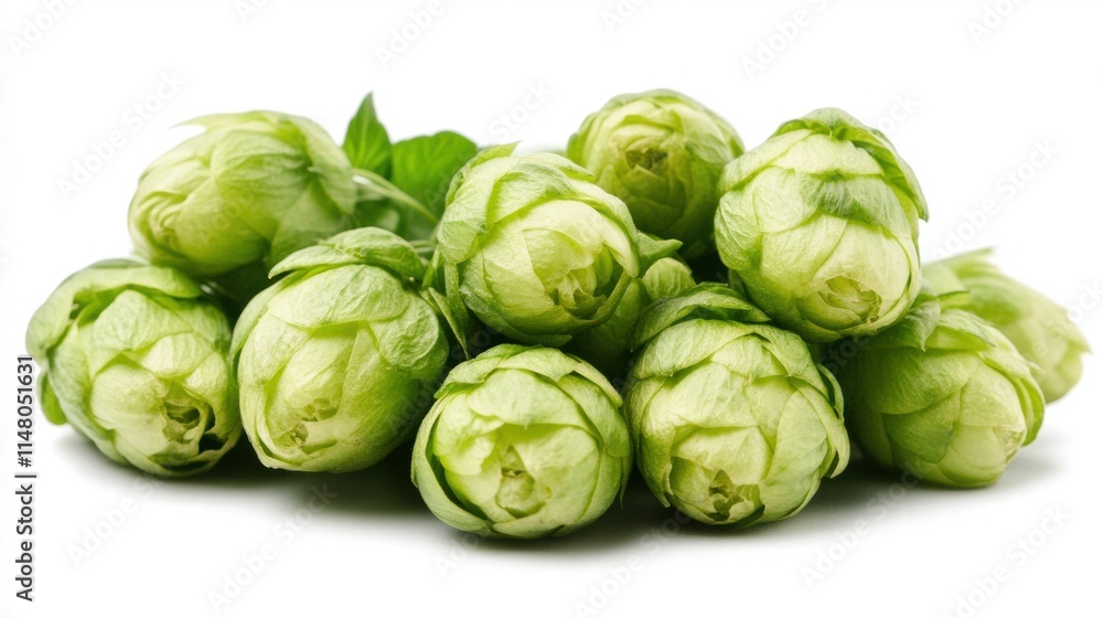 Fresh Green Hops Bunch on White Background, Ideal for Brewing, Cooking, and Herbal Remedies, Showcasing Natural Ingredients and Their Unique Textures and Colors Fresh Green Hops Bunch on White Background, Ideal for Brewing, Cooking, and Herbal Remedies, Showcasing Natural Ingredients and Their Unique Textures and Colors