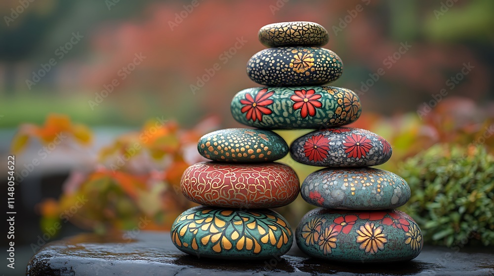 Artistic Stacked Stones Natural Scene Floral Patterns Serene Outdoor Photography Artistic Stacked Stones Natural Scene Floral Patterns Serene Outdoor Photography