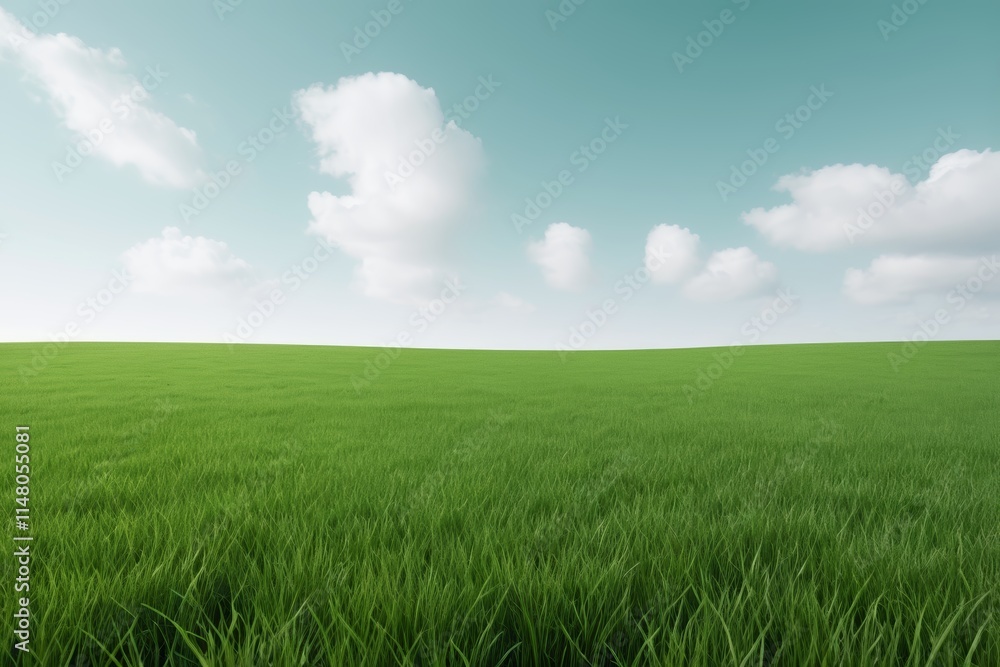 Obraz premium arafed view of a green field with a blue sky and clouds
