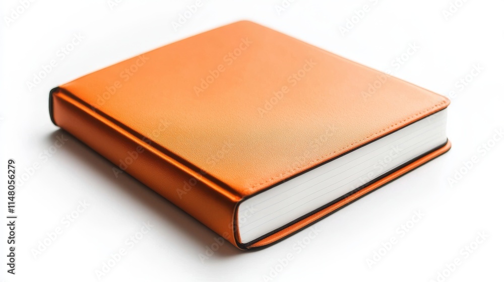 A book with a leather cover and orange pages. The book is open to a page with a black border A book with a leather cover and orange pages. The book is open to a page with a black border
