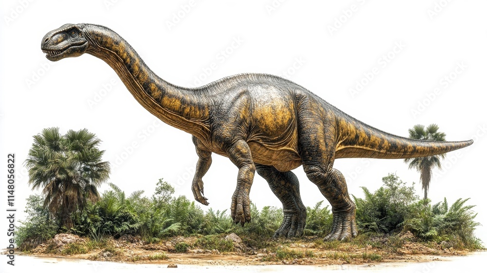 Realistic Diplodocus Dinosaur in Natural Habitat. Generative AI Realistic Diplodocus Dinosaur in Natural Habitat. Generative AI