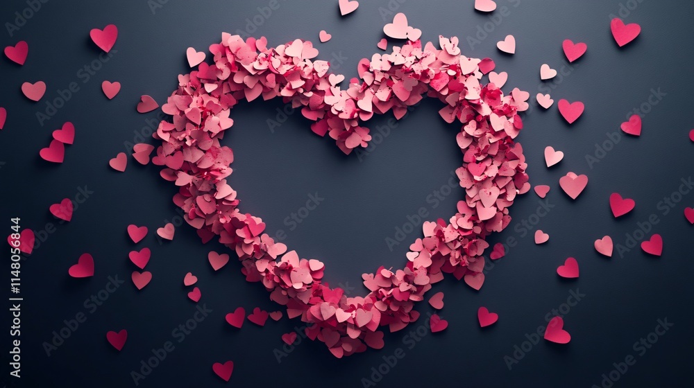 Romantic Heart Shape Crafted with Paper Hearts on a Dark Background Romantic Heart Shape Crafted with Paper Hearts on a Dark Background