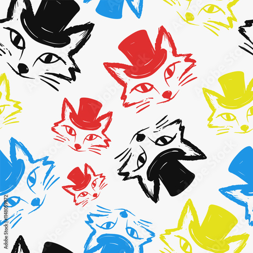 Seamless vector pattern with cute draw fox. Simple doodle style. Colorful animal wallpapers	

