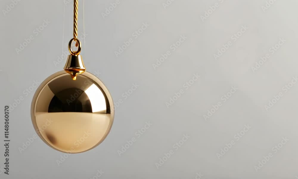 A shiny pendulum hangs from a string against a minimalistic background. A shiny pendulum hangs from a string against a minimalistic background.