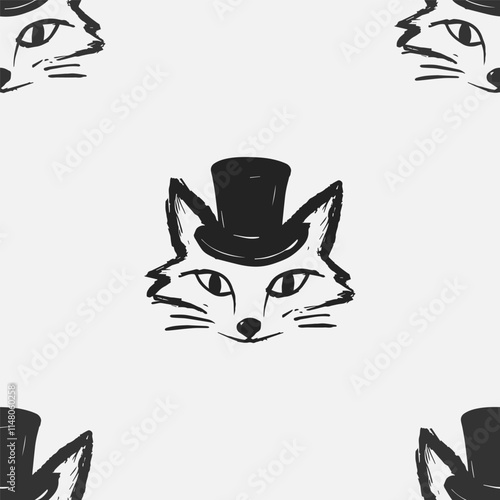 Seamless vector pattern with cute draw fox. Simple doodle style. Colorful animal wallpapers	
