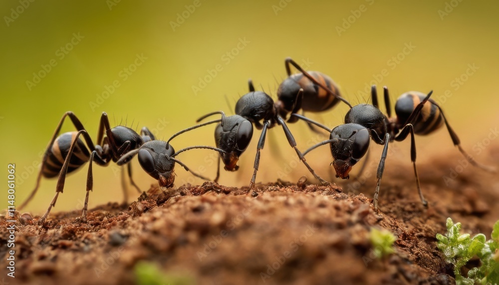 close-up of ants on a section of forest floor. close-up of ants on a section of forest floor.