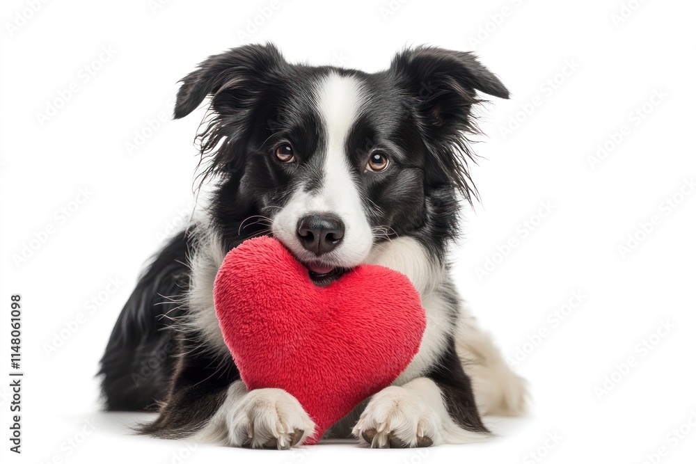 Border collie holding a red heart toy, isolated on white. Border collie holding a red heart toy, isolated on white.