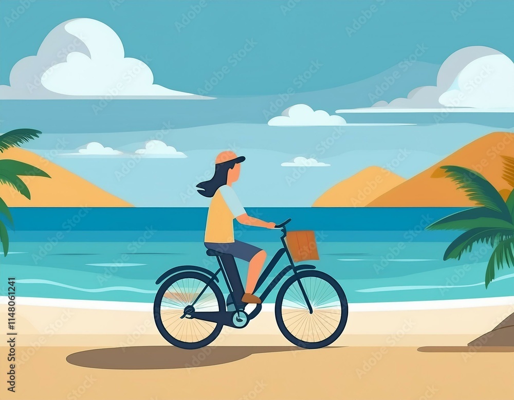 Fototapeta premium 海岸の道路を自転車で走っている人