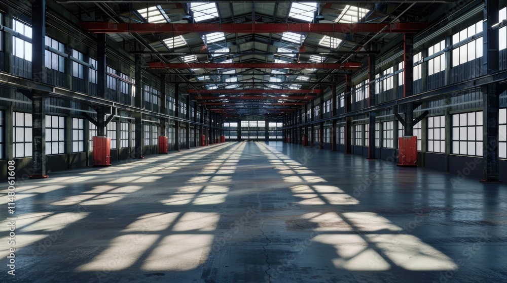 Empty warehouse with dramatic lighting and shadows Empty warehouse with dramatic lighting and shadows