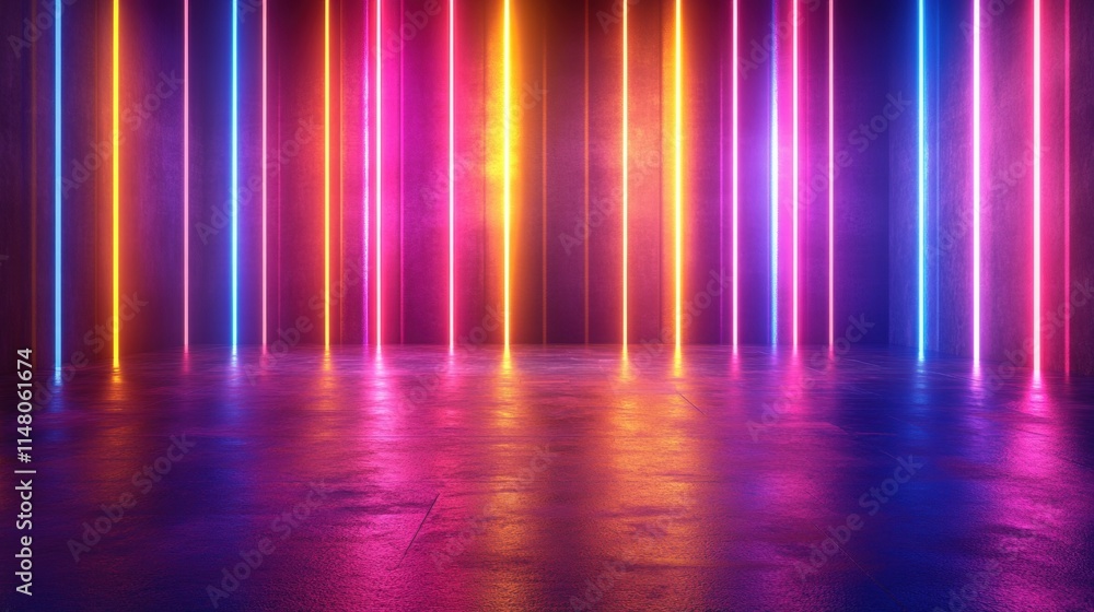 Vibrant Neon Lights in a Dark Room Creating a Futuristic Atmosphere with Colorful Beams and Reflections on a Glossy Floor Ideal for Dynamic Backgrounds Vibrant Neon Lights in a Dark Room Creating a Futuristic Atmosphere with Colorful Beams and Reflections on a Glossy Floor Ideal for Dynamic Backgrounds