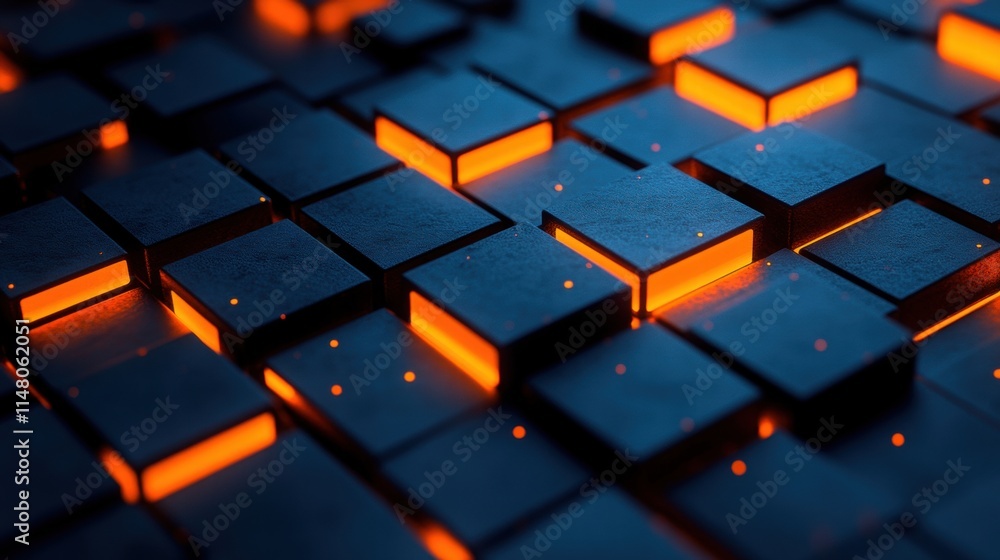 Abstract Background with Glowing Blocks in Dark Tone, Creating a Futuristic and Technological Vibe for Modern Design or Artistic Projects Abstract Background with Glowing Blocks in Dark Tone, Creating a Futuristic and Technological Vibe for Modern Design or Artistic Projects