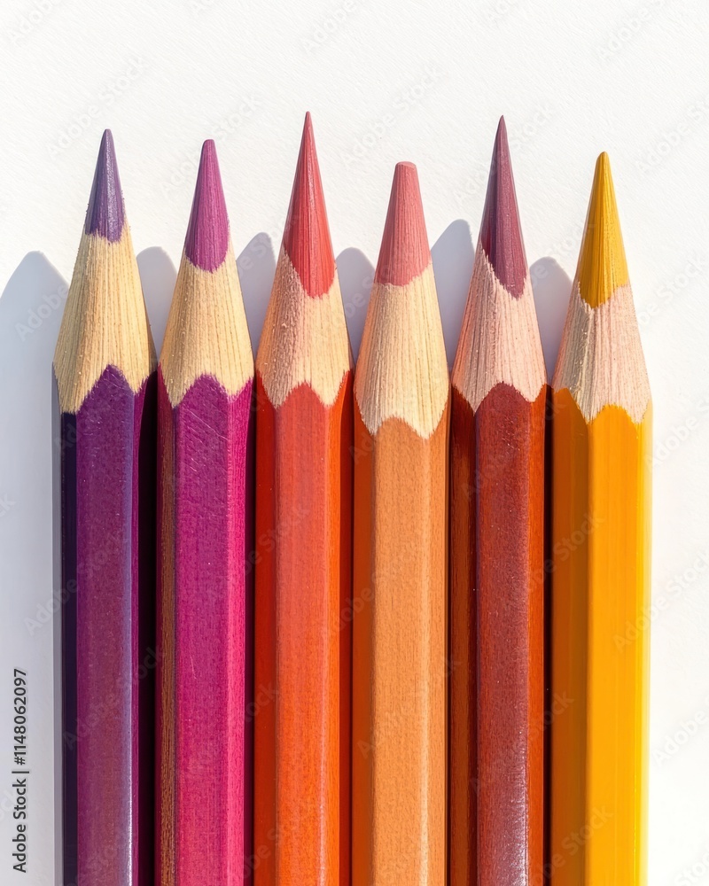 custom made wallpaper toronto digitalSix colored pencils, purple to yellow, on a white background.