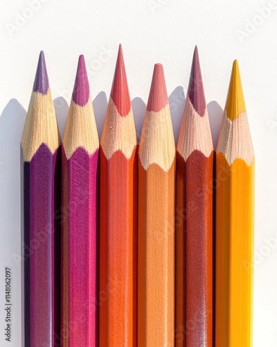 Wallpaper Mural Six colored pencils, purple to yellow, on a white background. Torontodigital.ca