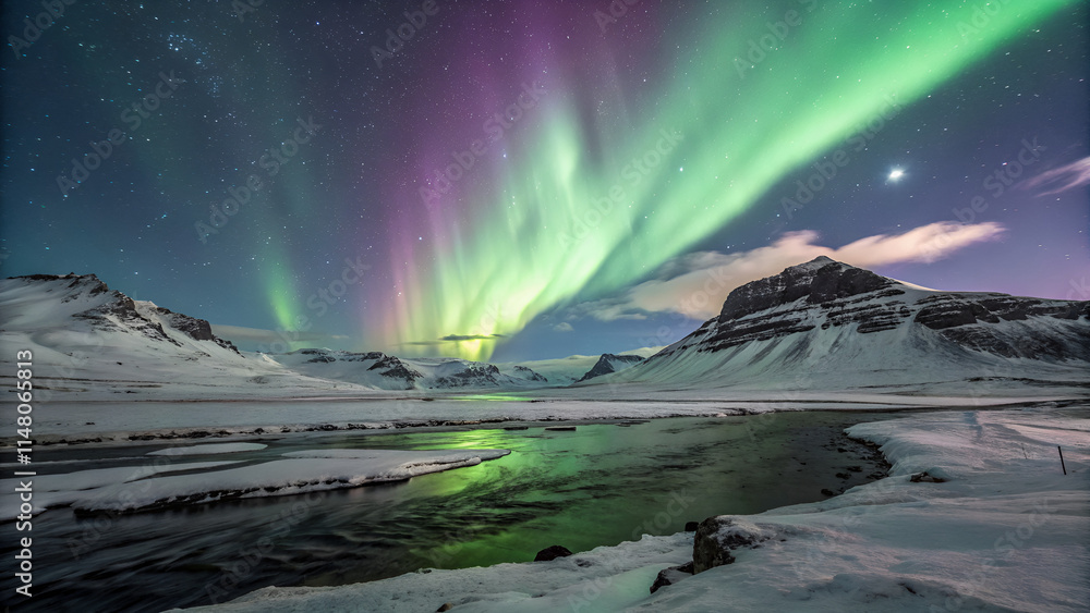 Naklejka premium rainbow in the mountains