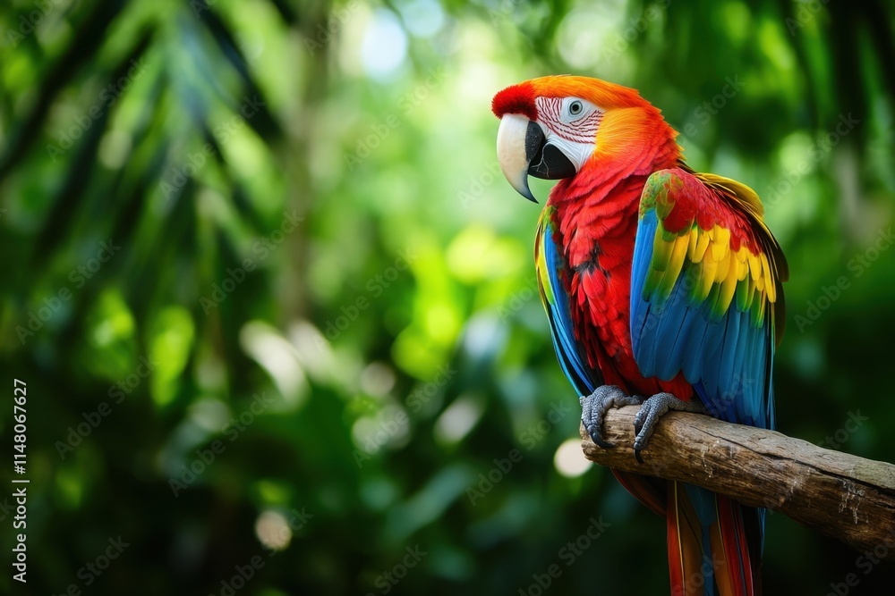 Obraz premium A sharp close-up capture of a colorful parrot in a lush tropical forest nature photography vibrant green environment wildlife perspective