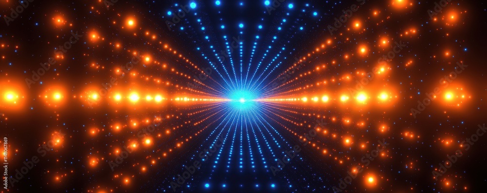 Fototapeta premium abstract digital background, glowing dots, technology concept, blue and orange lights, depth perspective, futuristic design, data visualization, vibrant colors