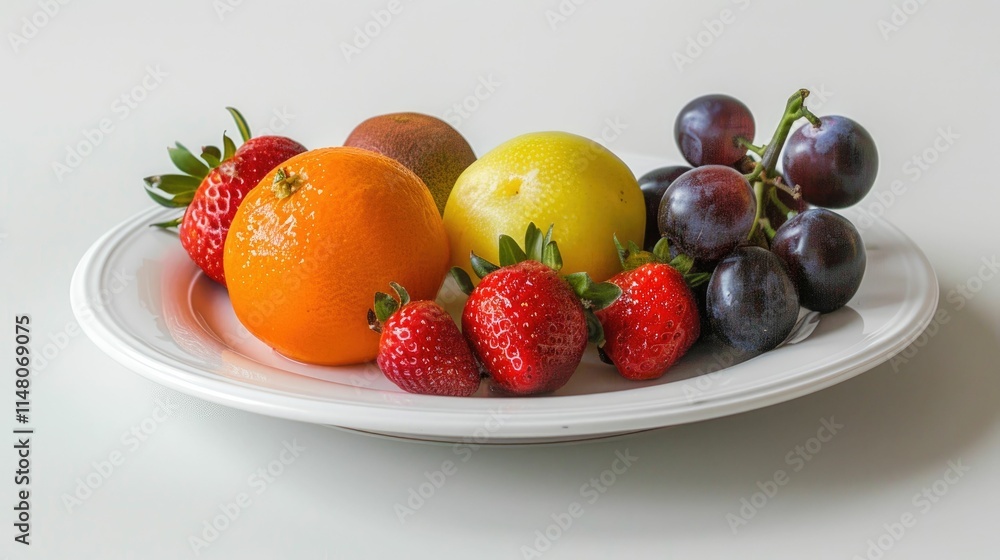 Exotic fruit arrangement on a glossy white plate Exotic fruit arrangement on a glossy white plate