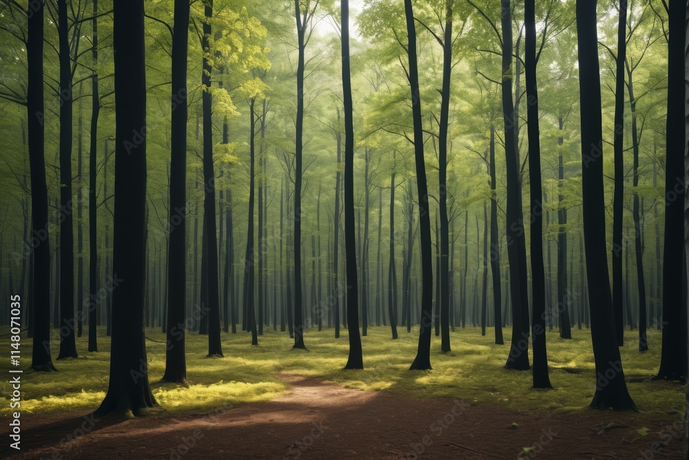 Obraz premium there is a path through a forest with tall trees