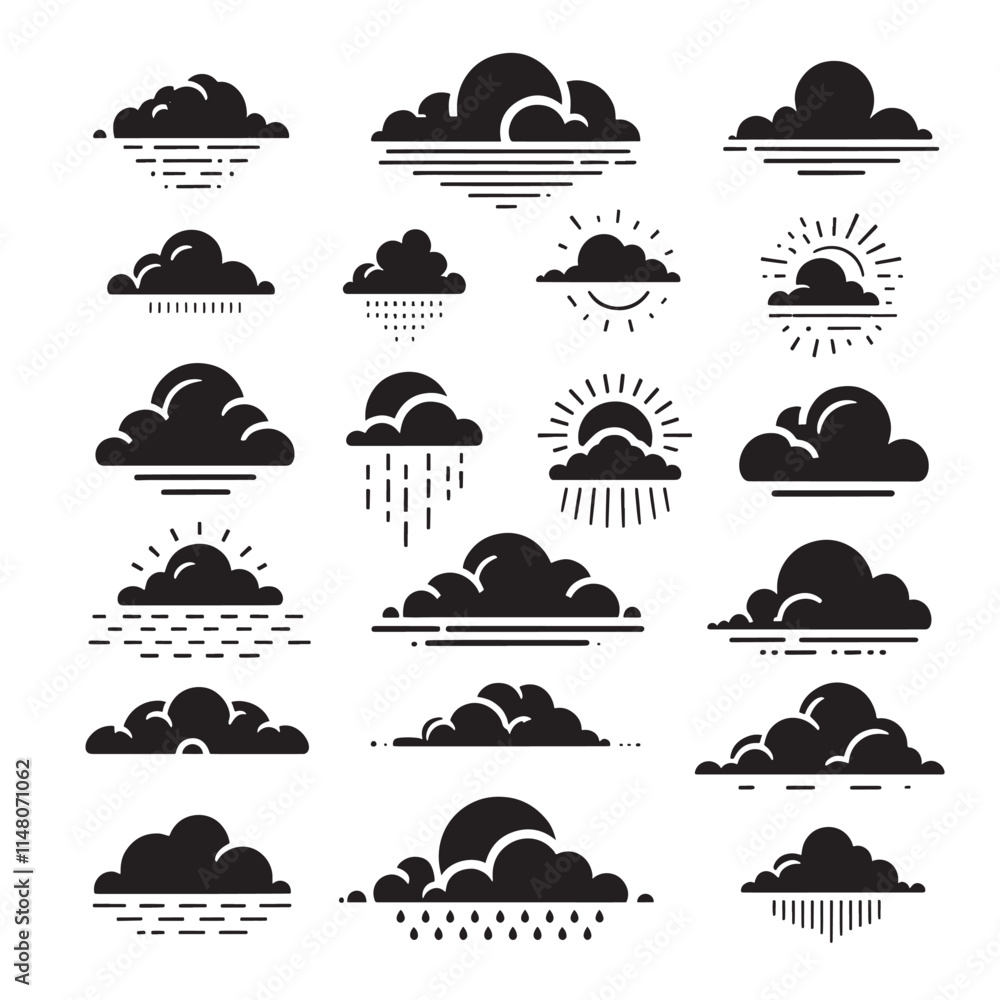 Cloud icons set, weather symbols. Cloud icons set, weather symbols.