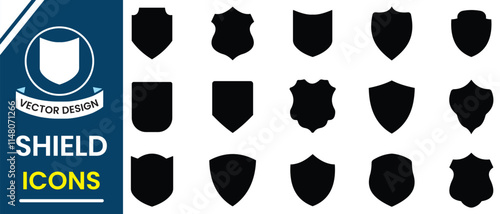 Shield icon, vector set. Set of shields silhouette. Protect shield security icons. Shield symbol, sign, logo or emblem design. Vector illustration.