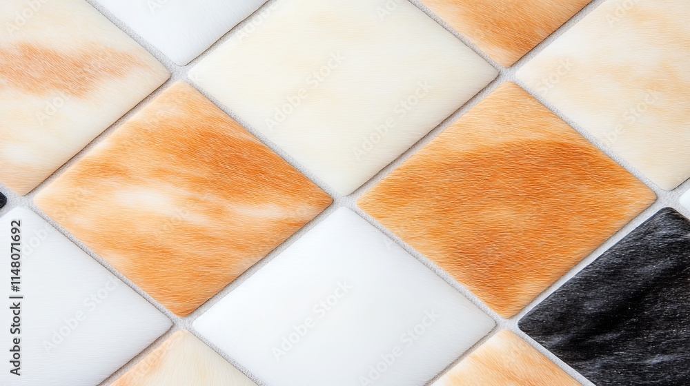 Diamond Patterned Tile Wall in Orange and White Hues Diamond Patterned Tile Wall in Orange and White Hues