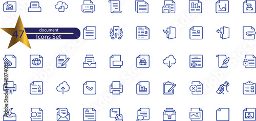 Legal document icon set. Containing contract, agreement, passport, ID card, certificate