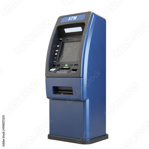 Blue ATM Machine Standing in Urban Environment