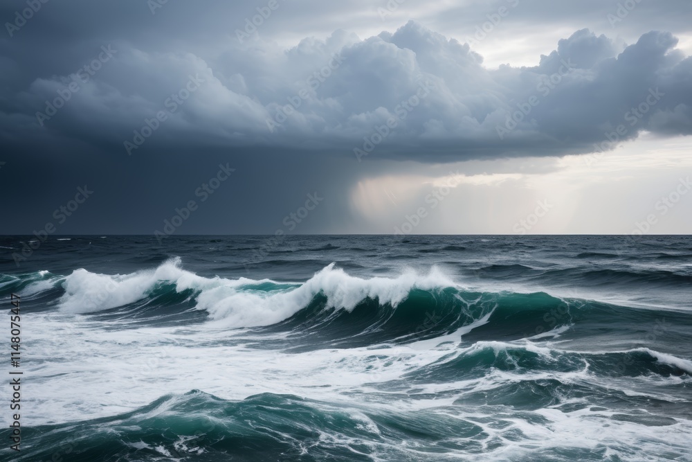 stormy skies over the ocean with a wave breaking in stormy skies over the ocean with a wave breaking in