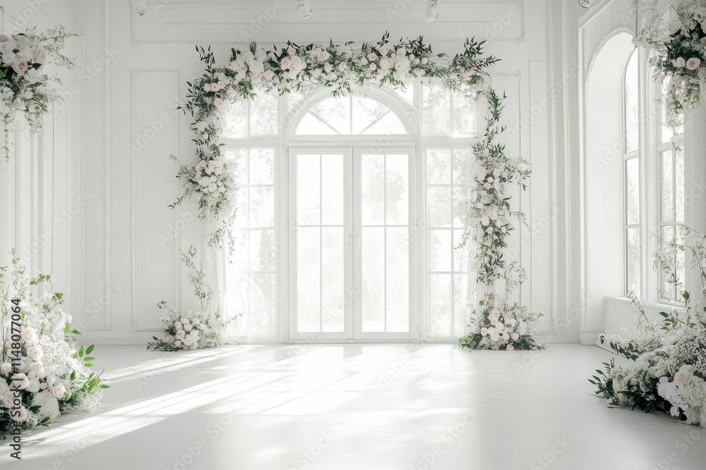 Wedding backdrop aesthetic indoor window natural light minimalist floral plant decoration background Wedding backdrop aesthetic indoor window natural light minimalist floral plant decoration background