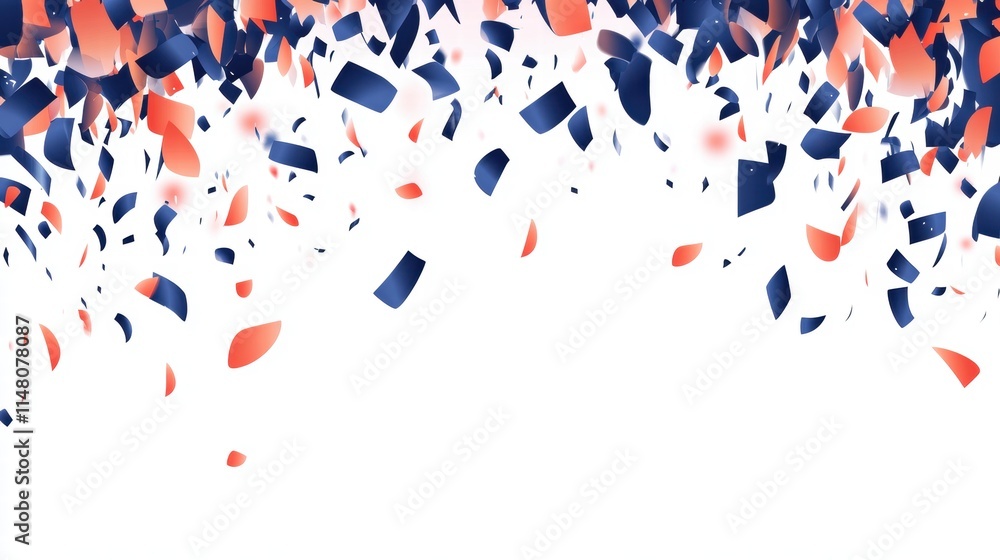 Colorful Confetti Falling from the Top of the Frame in Red, Blue, and White Shades Creating a Festive and Joyful Background for Celebrations and Events Colorful Confetti Falling from the Top of the Frame in Red, Blue, and White Shades Creating a Festive and Joyful Background for Celebrations and Events