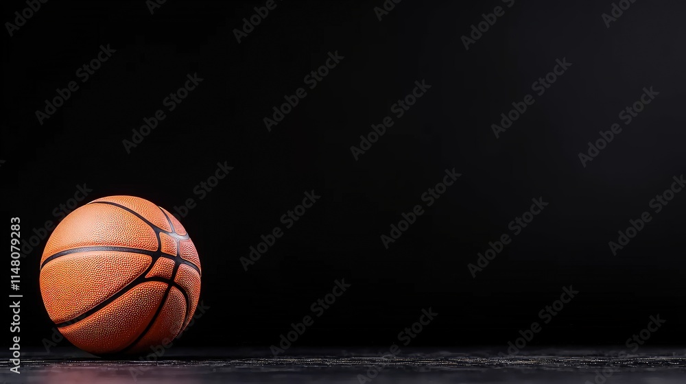 Single basketball on dark background with copy space. Single basketball on dark background with copy space.