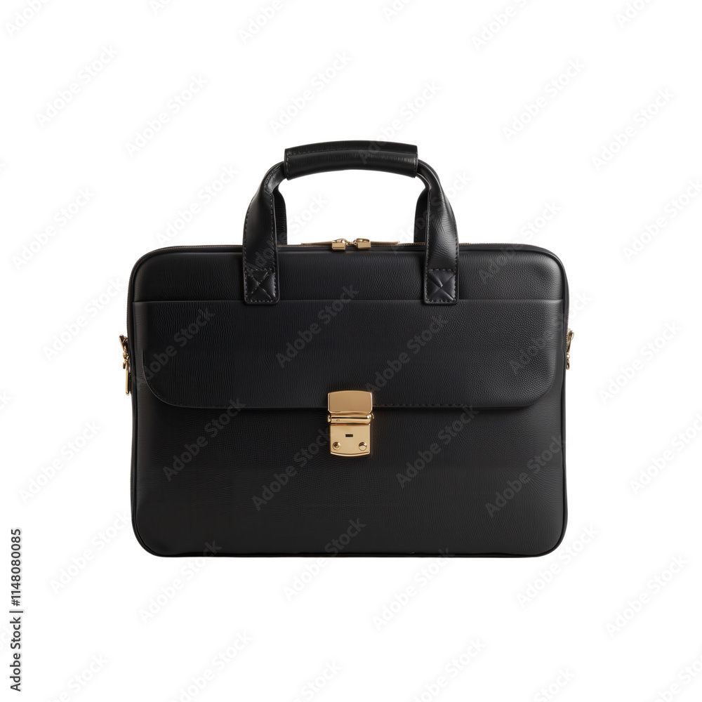 Elegant Black Leather Briefcase with Gold Accents Elegant Black Leather Briefcase with Gold Accents