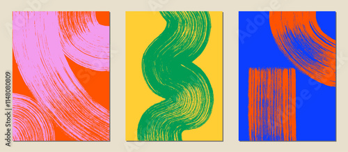 Set of abstract backgrounds. Color ink brush strokes, patterns, posters, cover.