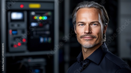 Confident Mature Man in Industrial Setting  Portrait  Technology  Engineer  Executive