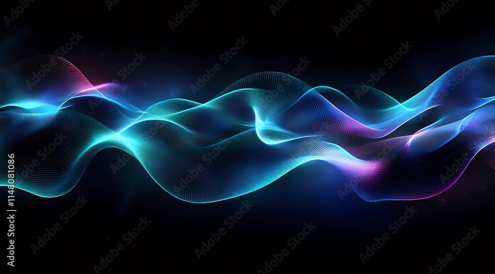 Abstract glowing blue and purple waves on black background. Abstract glowing blue and purple waves on black background.