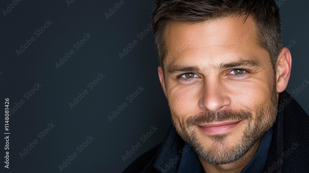 Fototapeta premium Handsome Man Smiling Portrait Close up Happy Attractive Confident Cheerful Friendly