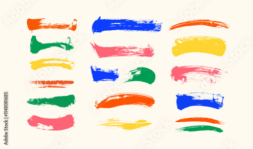 Abstract vector colorful paint smears set. Hand drawn design element. Ink marks on white background. Grunge texture.