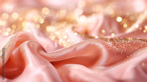 Luxurious Peach Satin with Glitter and Bokeh Lights