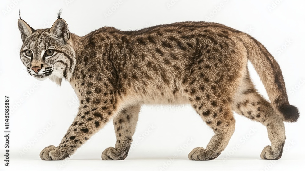 Obraz premium Eurasian Lynx Walking Gracefully on White Background