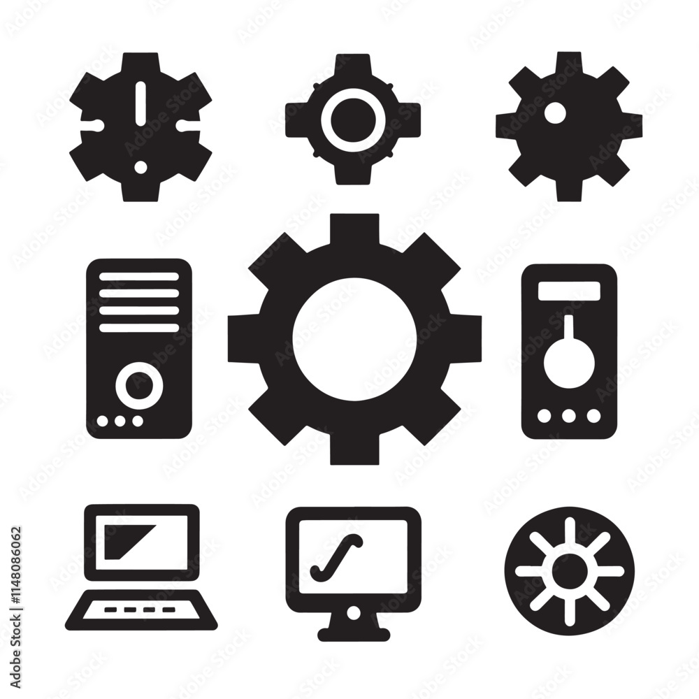 Computer gears and settings icons. Computer gears and settings icons.