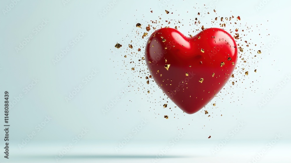 Red Heart with Gold Dust on Soft Background for Romantic Expressions and Celebratory Moments Red Heart with Gold Dust on Soft Background for Romantic Expressions and Celebratory Moments