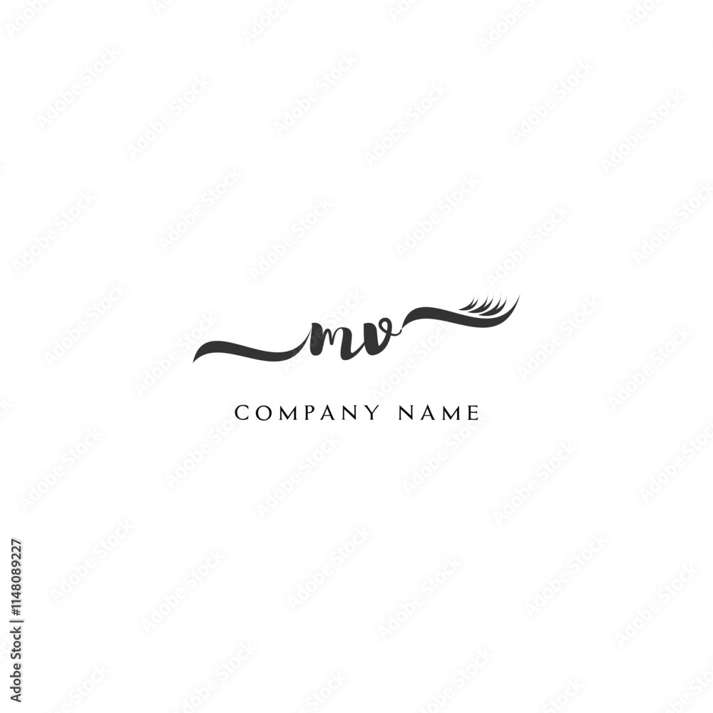 Minimalist MV Logo Design with Abstract Feather Element Minimalist MV Logo Design with Abstract Feather Element