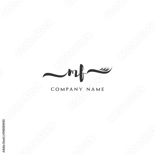 Minimalist MF Logo Design with Abstract Feather Element