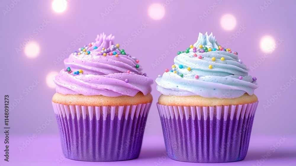 Delicious Purple Frosted Cupcakes with Sprinkles Delicious Purple Frosted Cupcakes with Sprinkles