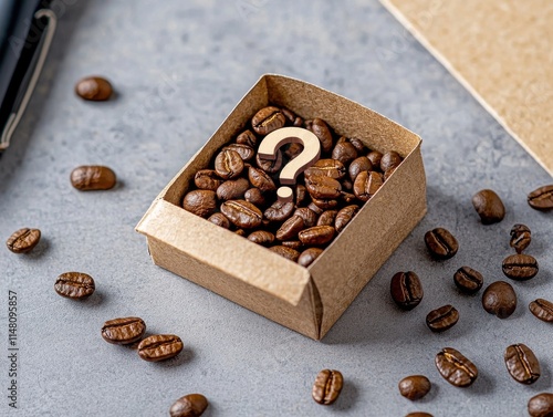 Unique Coffee Beans Mystery Box with Question Mark Symbol photo