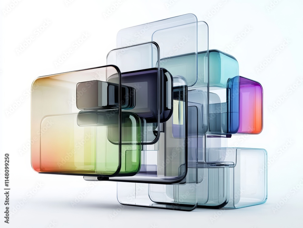 Obraz premium Abstract Glass Cubes D Rendering Colorful Geometric Shapes Modern Design