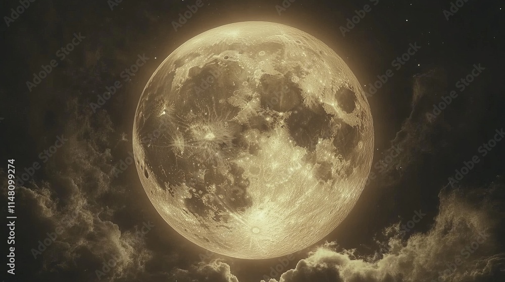Fototapeta premium Golden Full Moon Night Sky Celestial Scene