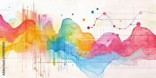 A vibrant painting featuring a rainbow and a graph. The graph is positioned in the center of the painting