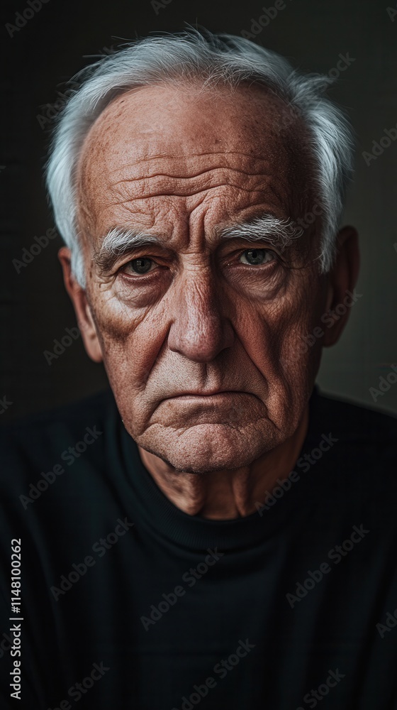 Elderly man with deep wrinkles and intense gaze reflecting wisdom and experience against a dark background Elderly man with deep wrinkles and intense gaze reflecting wisdom and experience against a dark background
