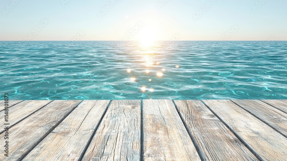 Serene Ocean View Wooden Dock Calm Water Sunset Serene Ocean View Wooden Dock Calm Water Sunset